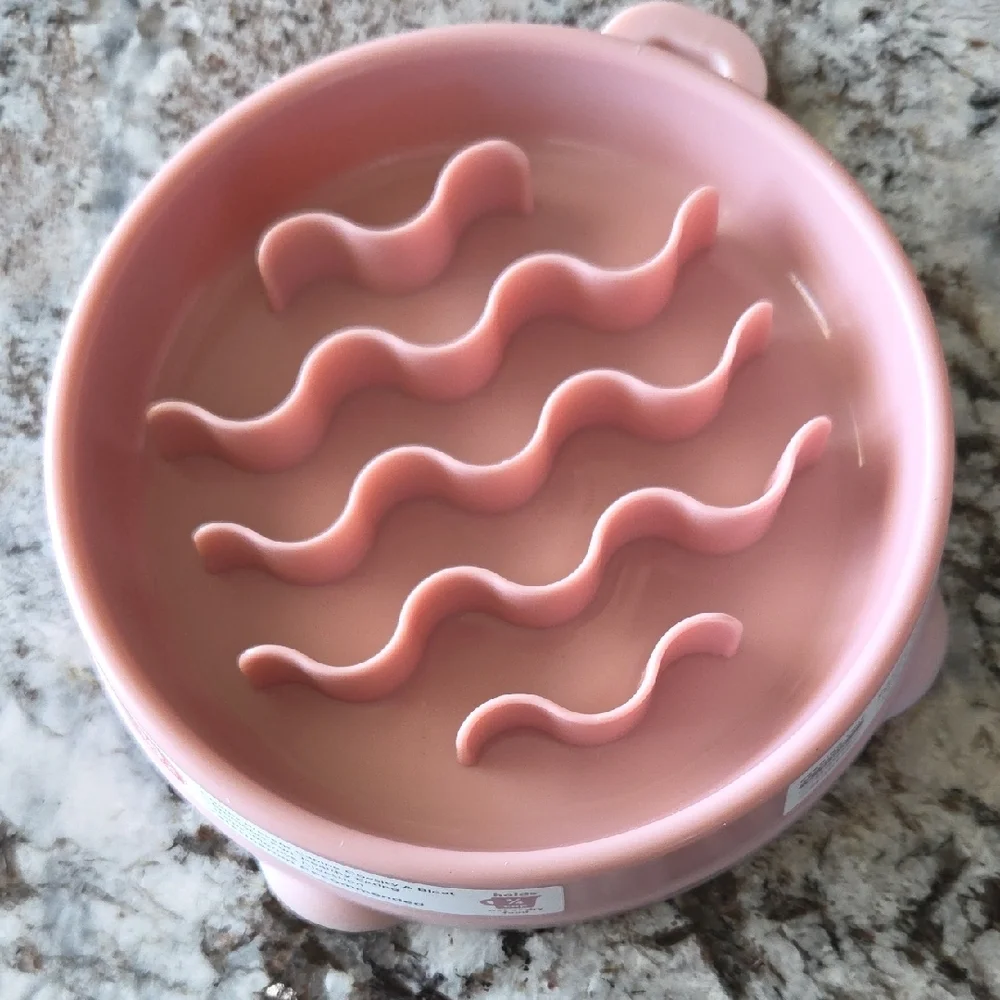 Pink Silicone Pet Slow Feeder Bowl